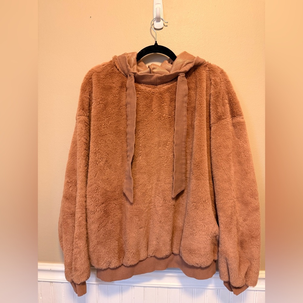 Easel Tan‎ Fuzzy Hoodie Sweater